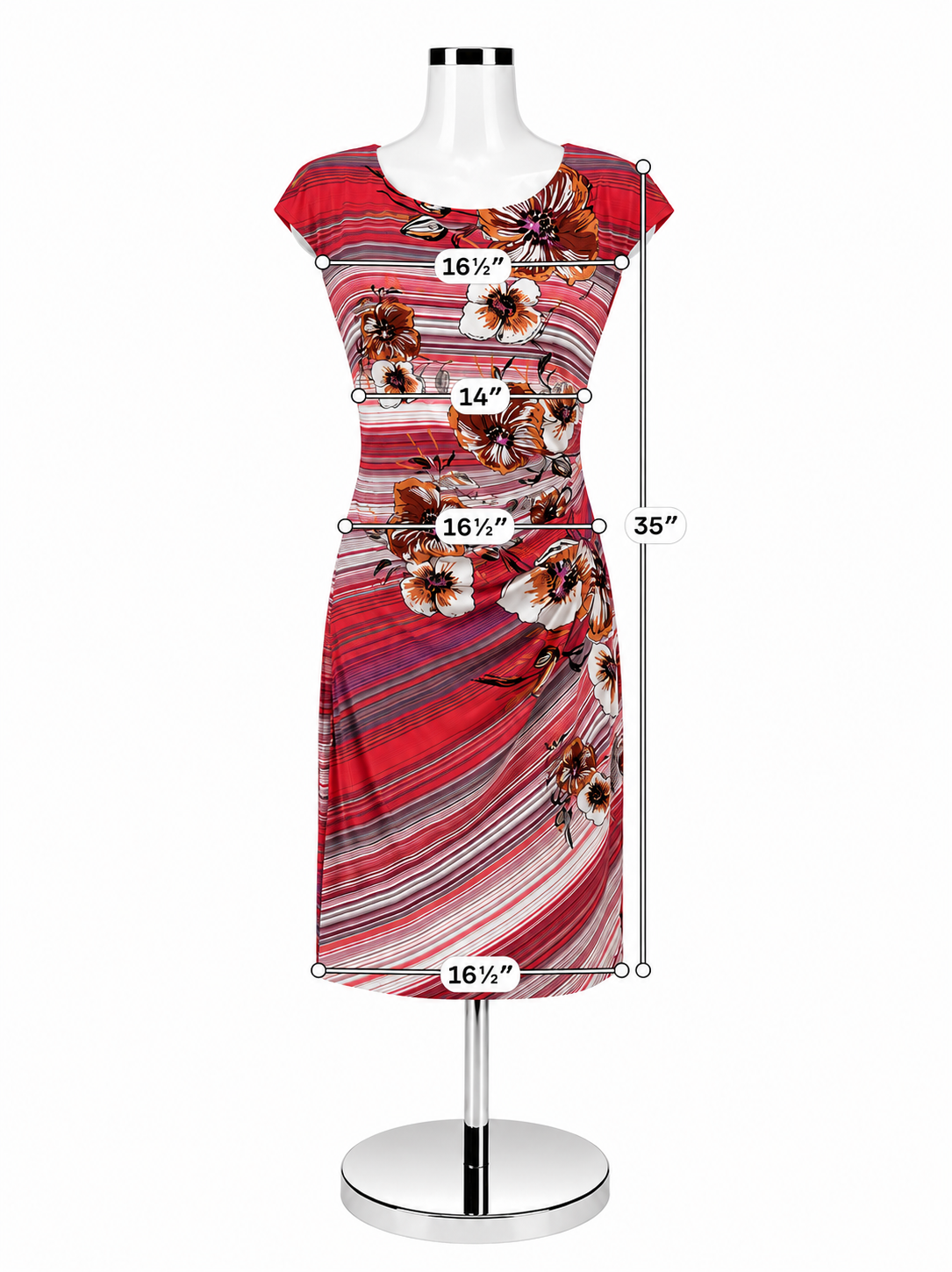 Anne Klein Coral Floral Ombre Ruched Sheath Dress Cap Sleeve Size 10