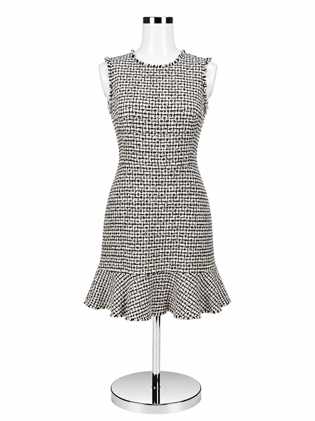 Rebecca Taylor Boucle Tweed Ruffle Hem Fringe Dress Black Pink Size 10
