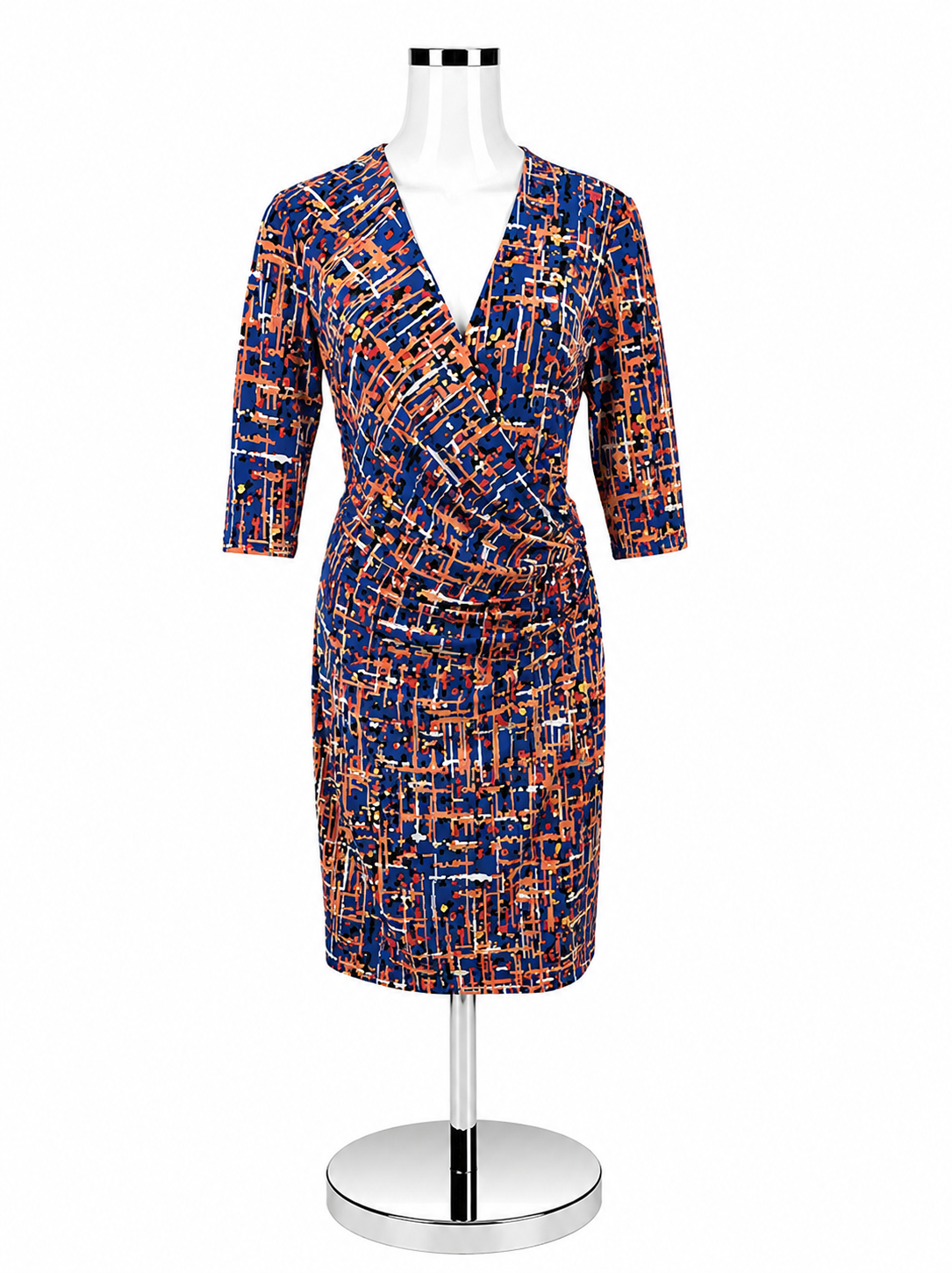 Anne Klein Blue &amp; Orange Floral Print 3/4 Sleeve Sheath Dress Size 8