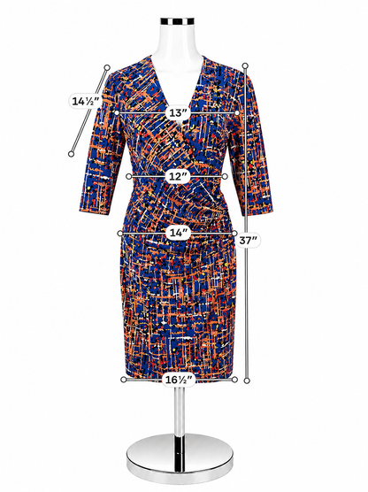 Anne Klein Blue &amp; Orange Floral Print 3/4 Sleeve Sheath Dress Size 8