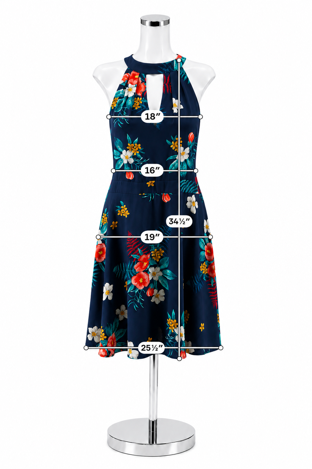 Express Floral Halter Keyhole Fit &amp; Flare Dress Navy Teal Orange Size 14