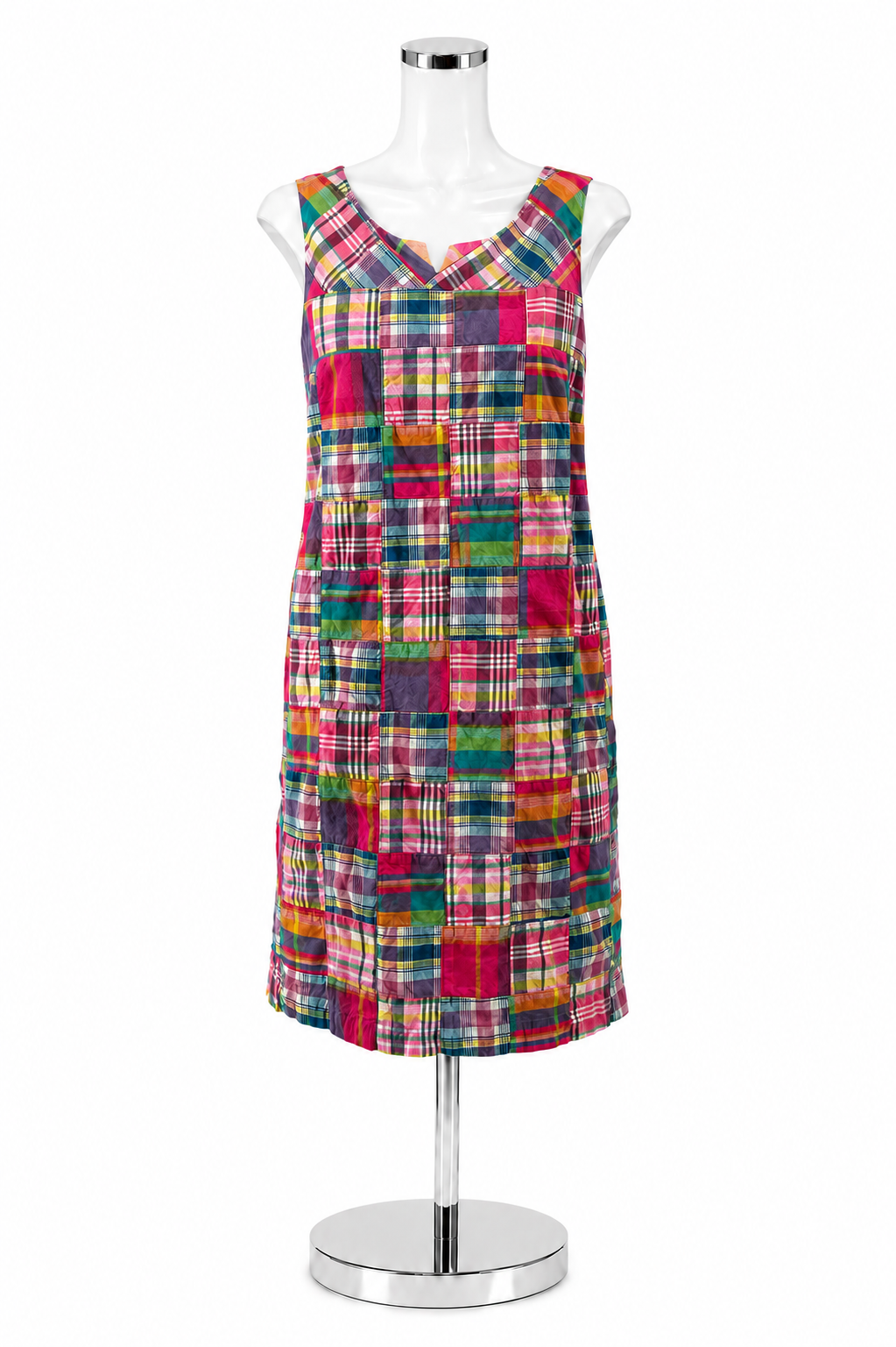 Talbots Patchwork Madras Plaid Cotton Shift Dress Size 12