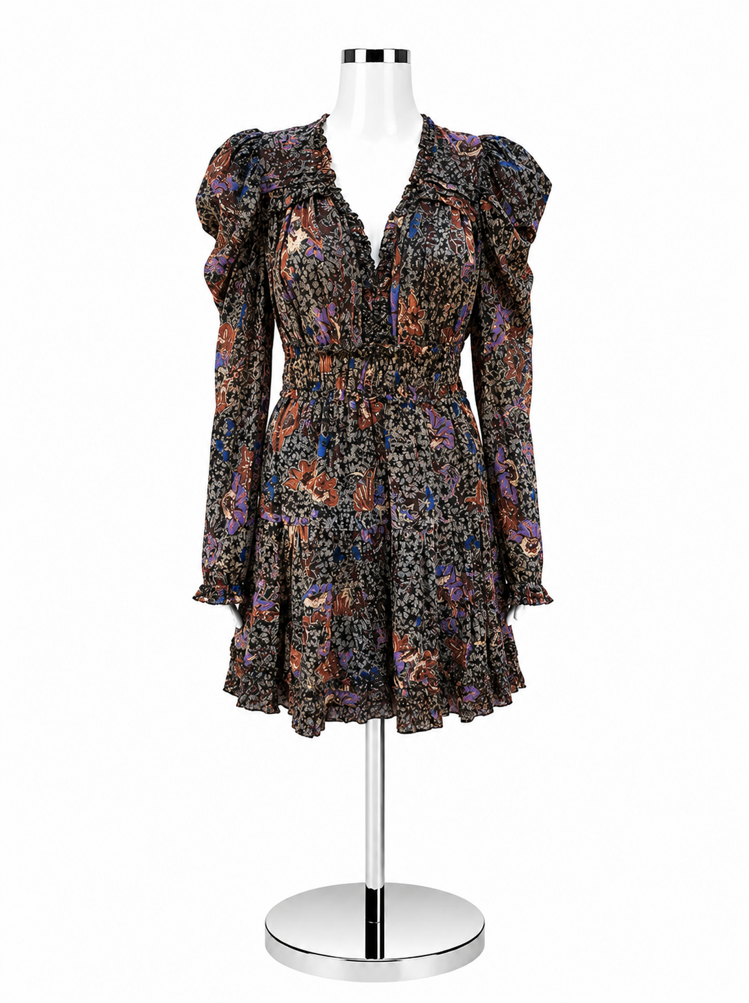 Ulla Johnson Ambre Floral Ruffle Mini Dress Size 6 Rust Purple