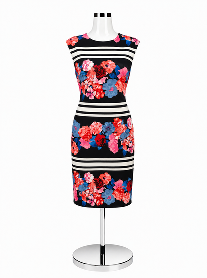 Vince Camuto Vince Camuto Floral Scuba Sheath Dress Navy Blue Red Size 6