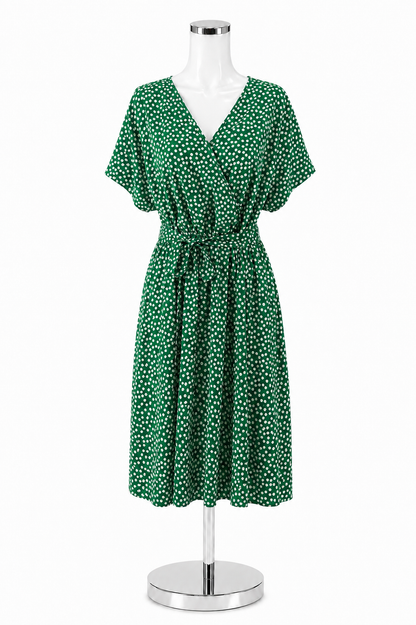Nemidor Green Daisy Floral Faux Wrap V-Neck Dress Size UK 18 / US 14