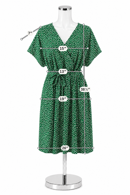 Nemidor Green Daisy Floral Faux Wrap V-Neck Dress Size UK 18 / US 14