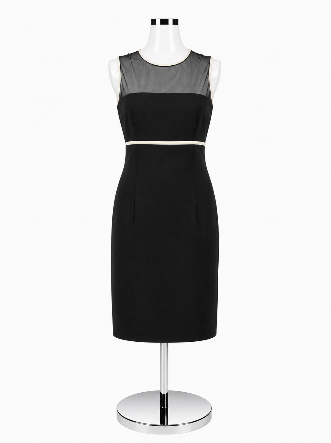 Ann Taylor Mesh Yoke Colorblock Sheath Dress Black Cream Size 6