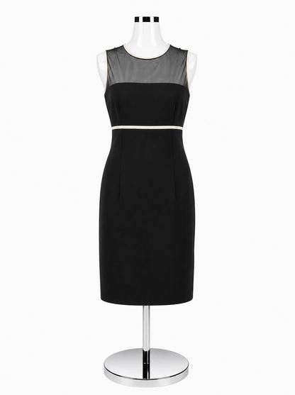 Ann Taylor Mesh Yoke Colorblock Sheath Dress Black Cream Size 6