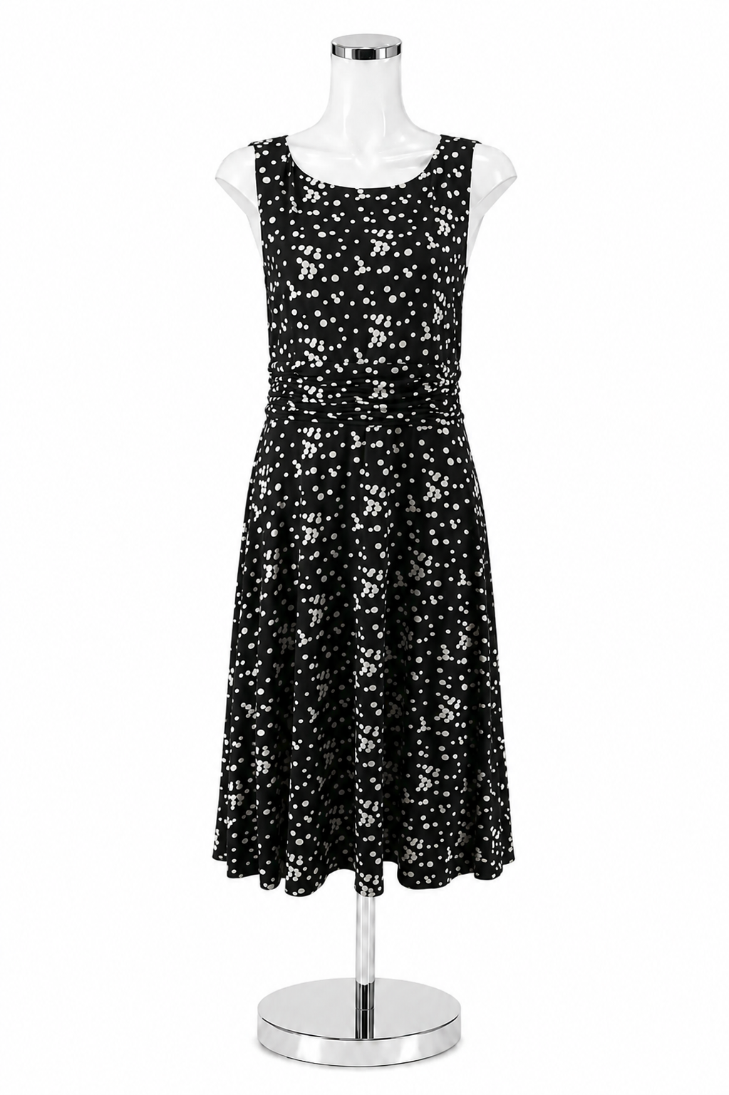 Jessica Howard Black &amp; White Polka Dot Ruched A-Line Midi Dress Size 12