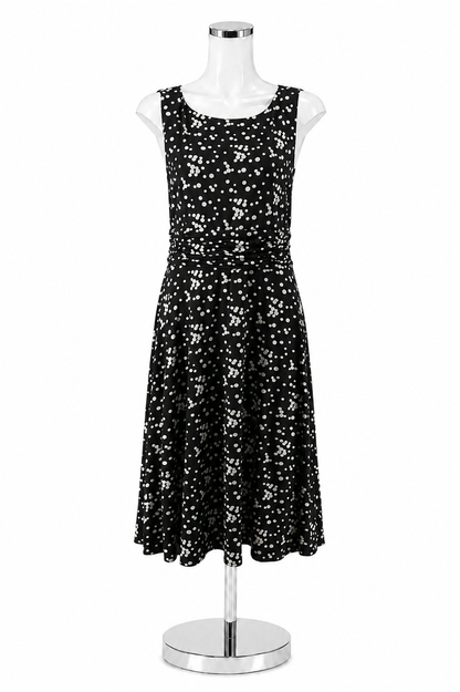 Jessica Howard Black &amp; White Polka Dot Ruched A-Line Midi Dress Size 12