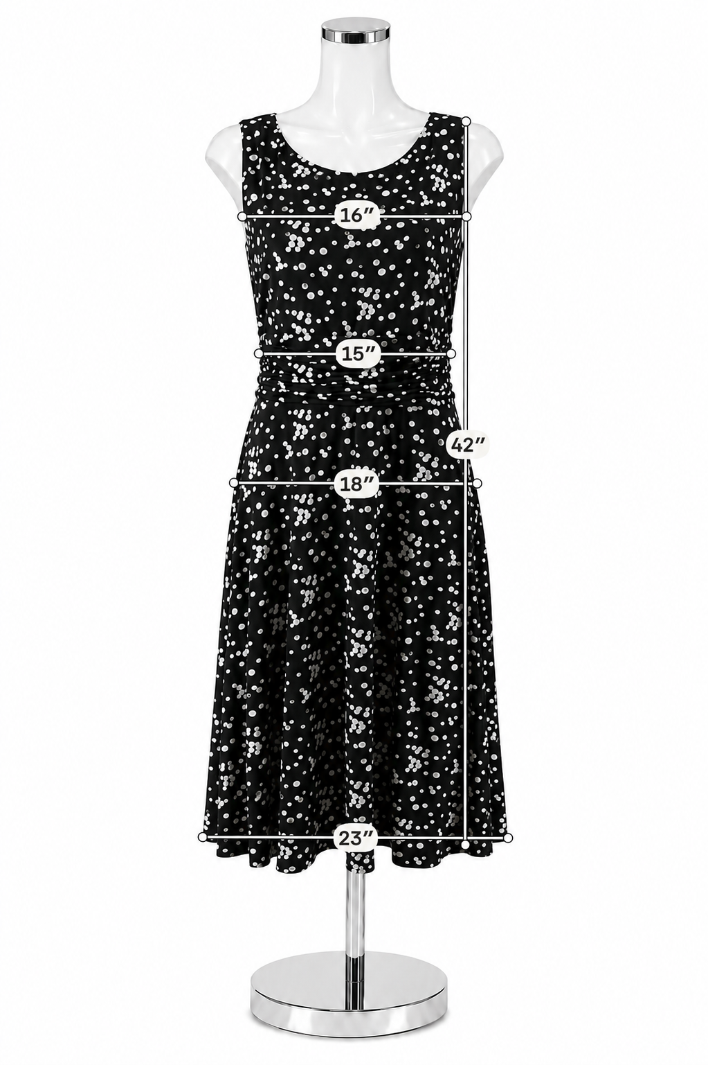 Jessica Howard Black &amp; White Polka Dot Ruched A-Line Midi Dress Size 12