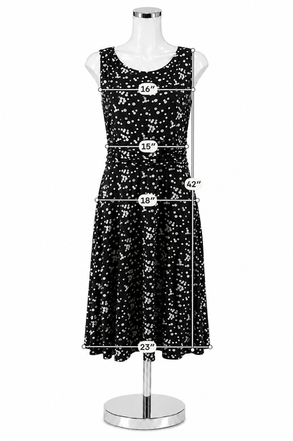 Jessica Howard Black &amp; White Polka Dot Ruched A-Line Midi Dress Size 12