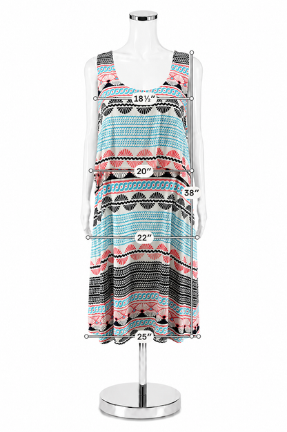 Crown &amp; Ivy Dress Size 16 White Aqua Pink Tribal Print Sleeveless Shift