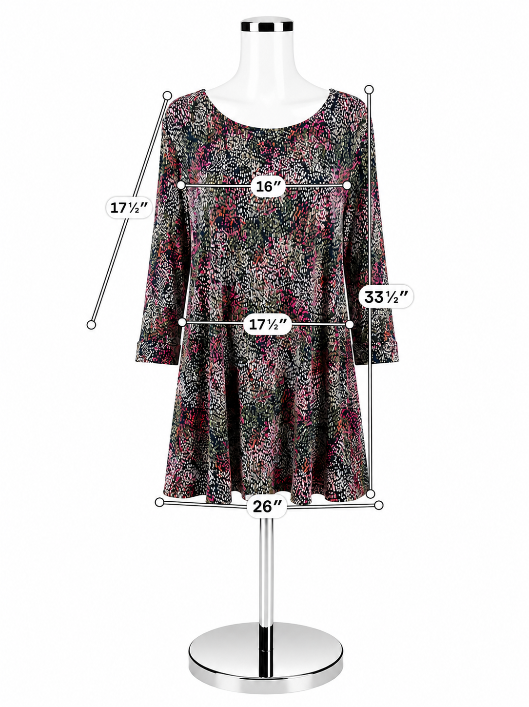 Joules Navy Abstract Print Swing Tunic Dress 3/4 Sleeve US 14