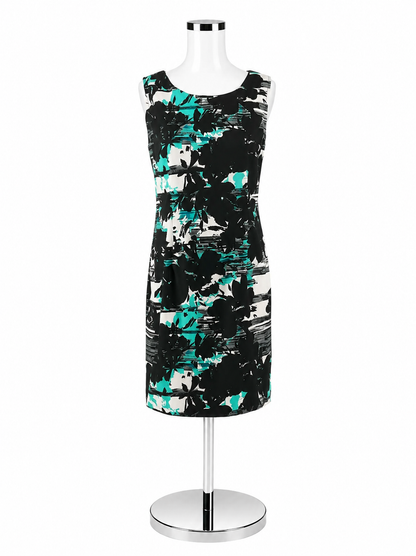 Connected Apparel Floral Sheath Dress Black White Teal Size 12