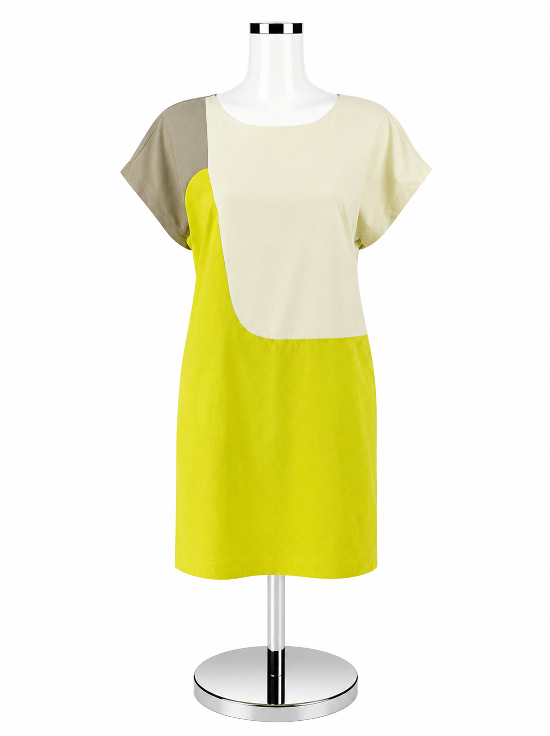 Piazza Sempione Colorblock Shift Dress Tan Cream Lime | US 12 (IT 48)