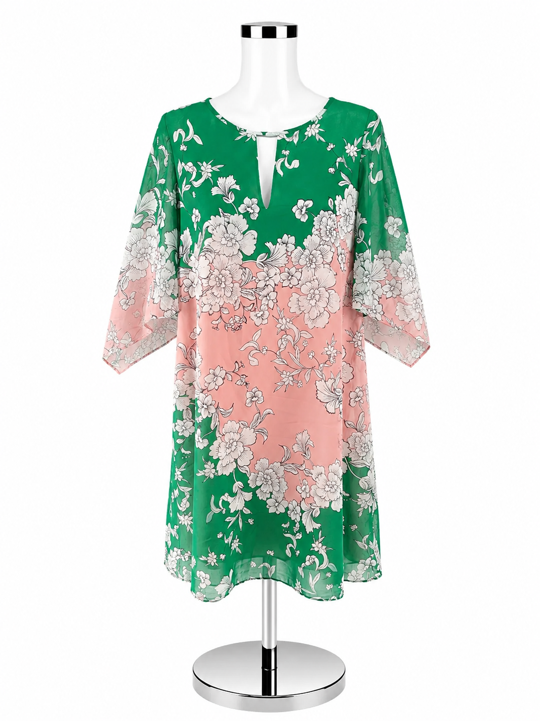 Vince Camuto Green &amp; Pink Floral Ombre Keyhole Shift Dress Size 14 NWT