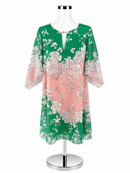 Vince Camuto Green &amp; Pink Floral Ombre Keyhole Shift Dress Size 14 NWT