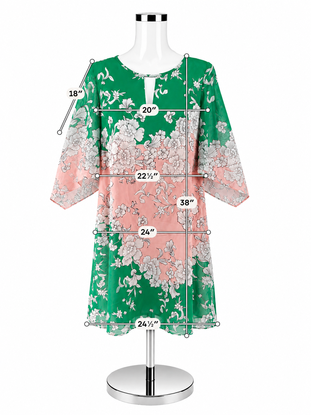 Vince Camuto Green &amp; Pink Floral Ombre Keyhole Shift Dress Size 14 NWT