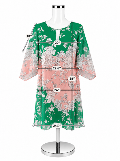 Vince Camuto Green &amp; Pink Floral Ombre Keyhole Shift Dress Size 14 NWT