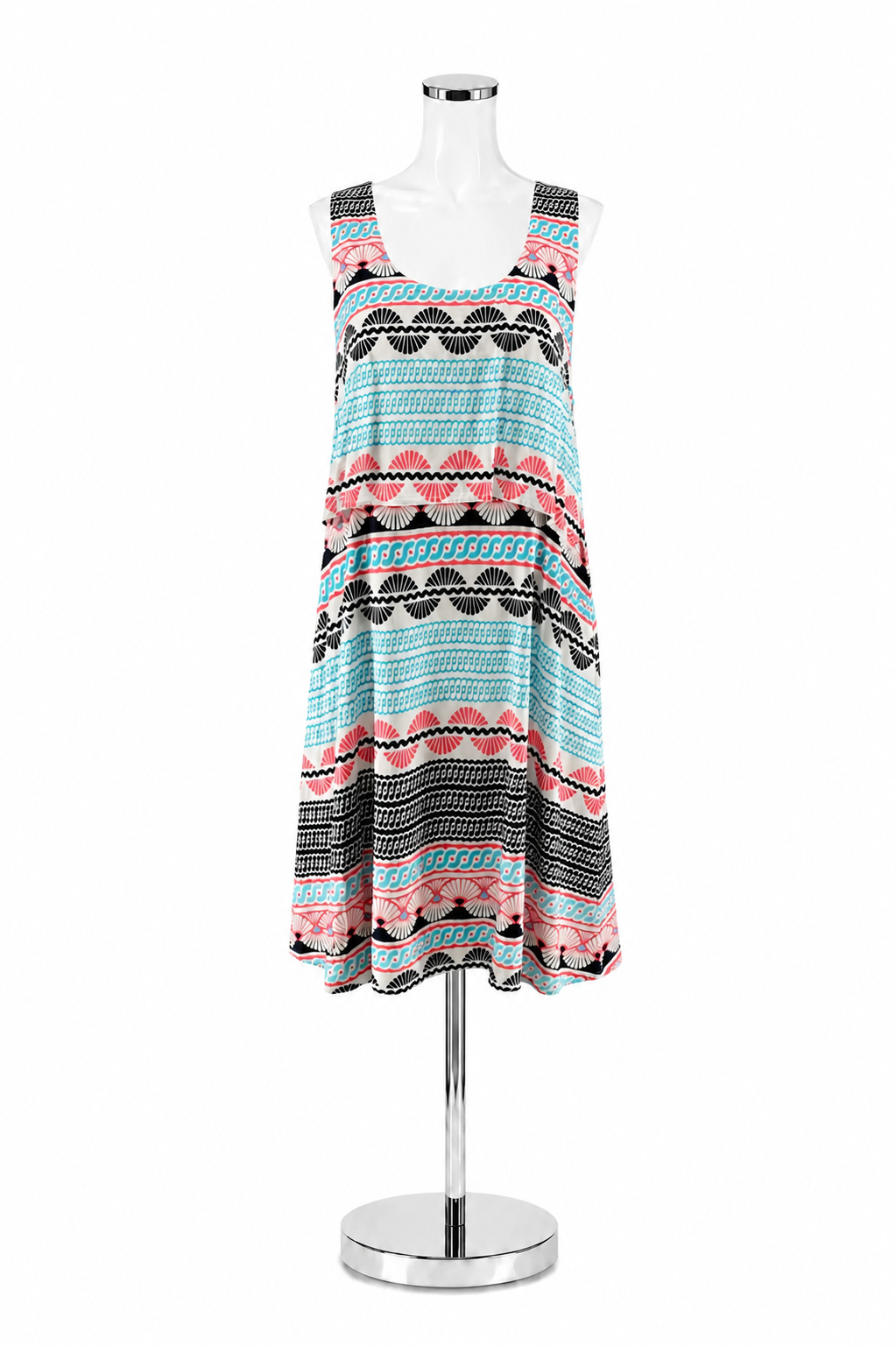 Crown &amp; Ivy Dress Size 16 White Aqua Pink Tribal Print Sleeveless Shift