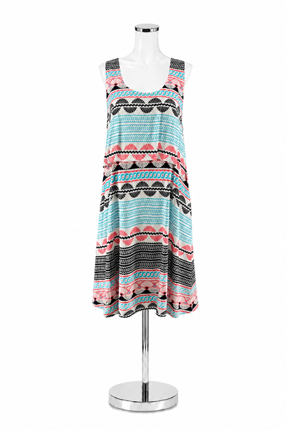 Crown &amp; Ivy Dress Size 16 White Aqua Pink Tribal Print Sleeveless Shift
