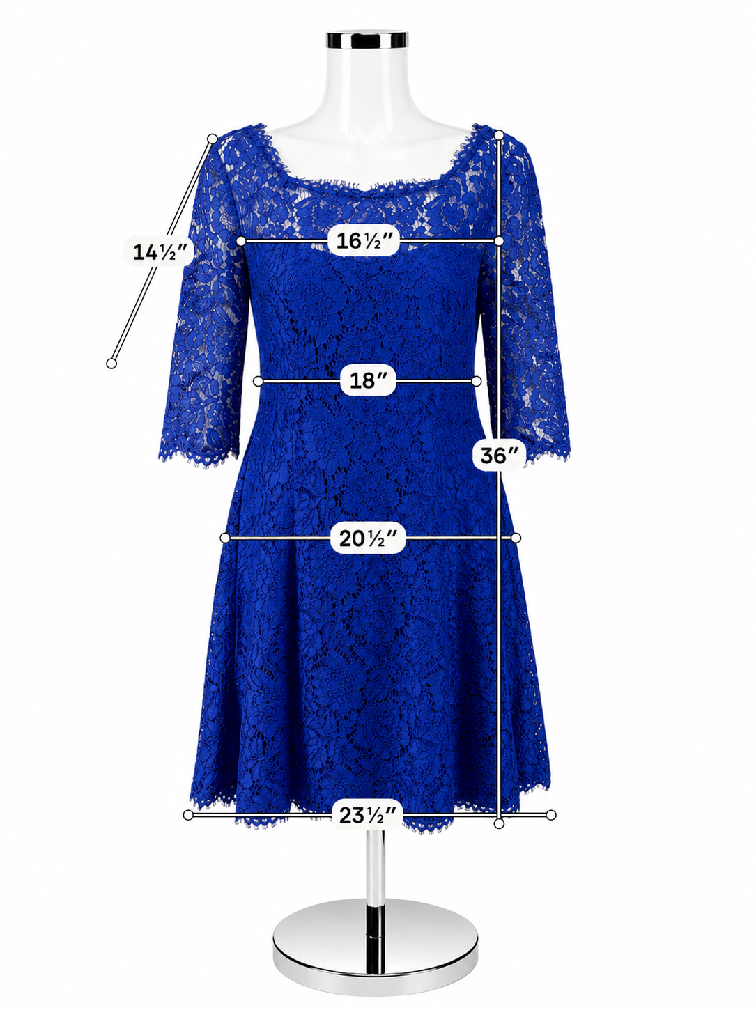 Eliza J Royal Blue Lace Cocktail Dress 3/4 Sleeve Size 14