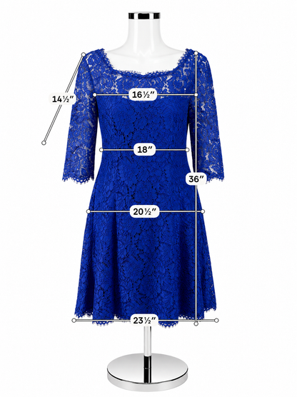 Eliza J Royal Blue Lace Cocktail Dress 3/4 Sleeve Size 14