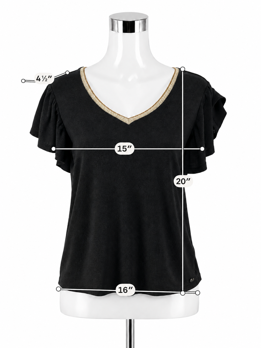 GARCIA Charcoal Sparkle Metallic Knit Top V-Neck Short Sleeve Medium