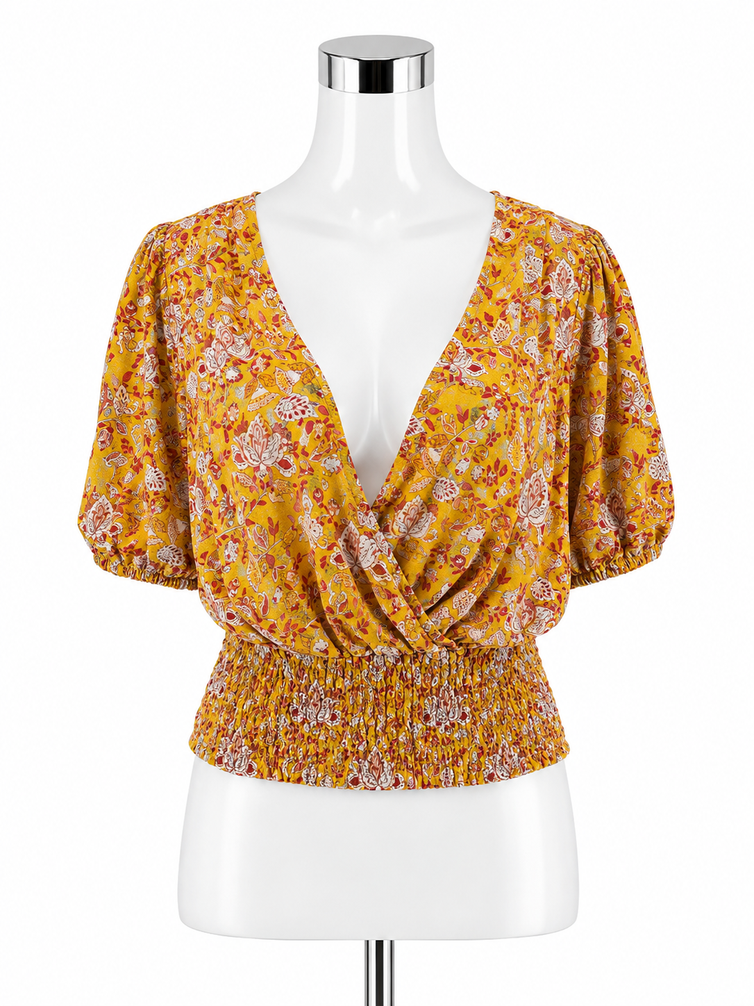 Cupcakes &amp; Cashmere Payson Floral Smocked Waist Blouse Top Size Medium