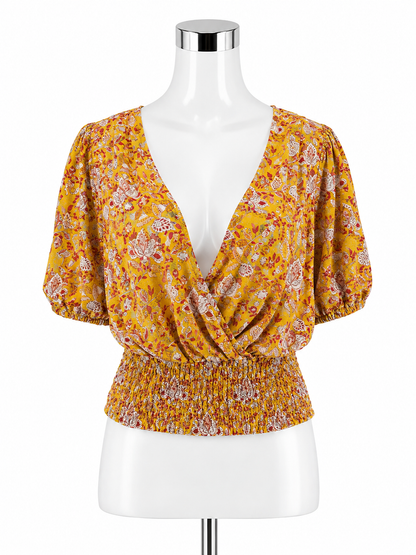 Cupcakes &amp; Cashmere Payson Floral Smocked Waist Blouse Top Size Medium