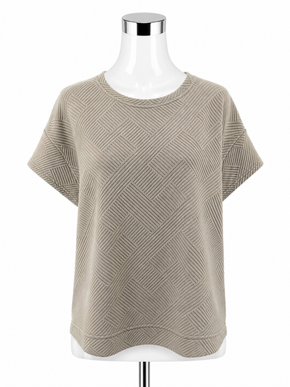 See and Be Seen Tan Geometric Jacquard Dolman Sleeve Top Size Medium