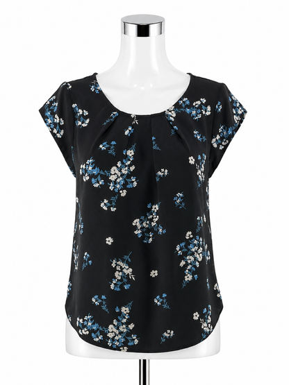 41 Hawthorn Anora Floral Keyhole Blouse Black Blue White Size Medium