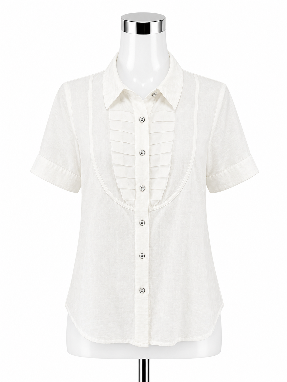 cabi Pintuck Blouse Whisper White Short Sleeve Top Size Medium