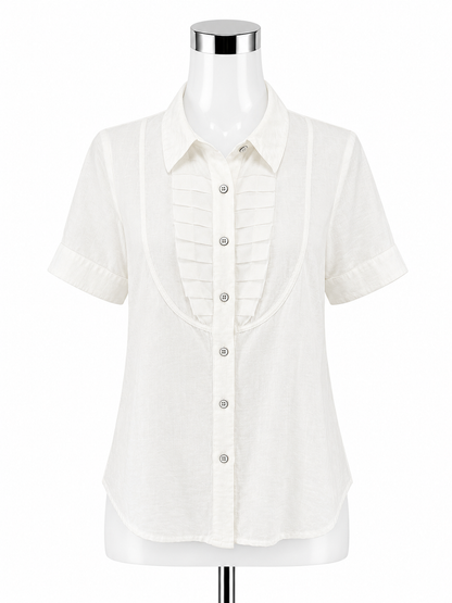 cabi Pintuck Blouse Whisper White Short Sleeve Top Size Medium