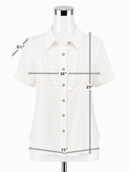 cabi Pintuck Blouse Whisper White Short Sleeve Top Size Medium