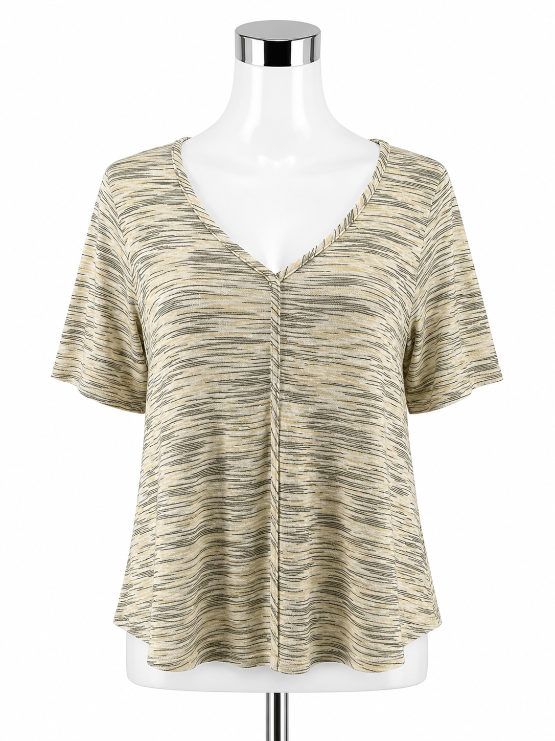 Bobeau Twist Front Slub Knit Top Yellow Green Heathered USA Made Size Medium