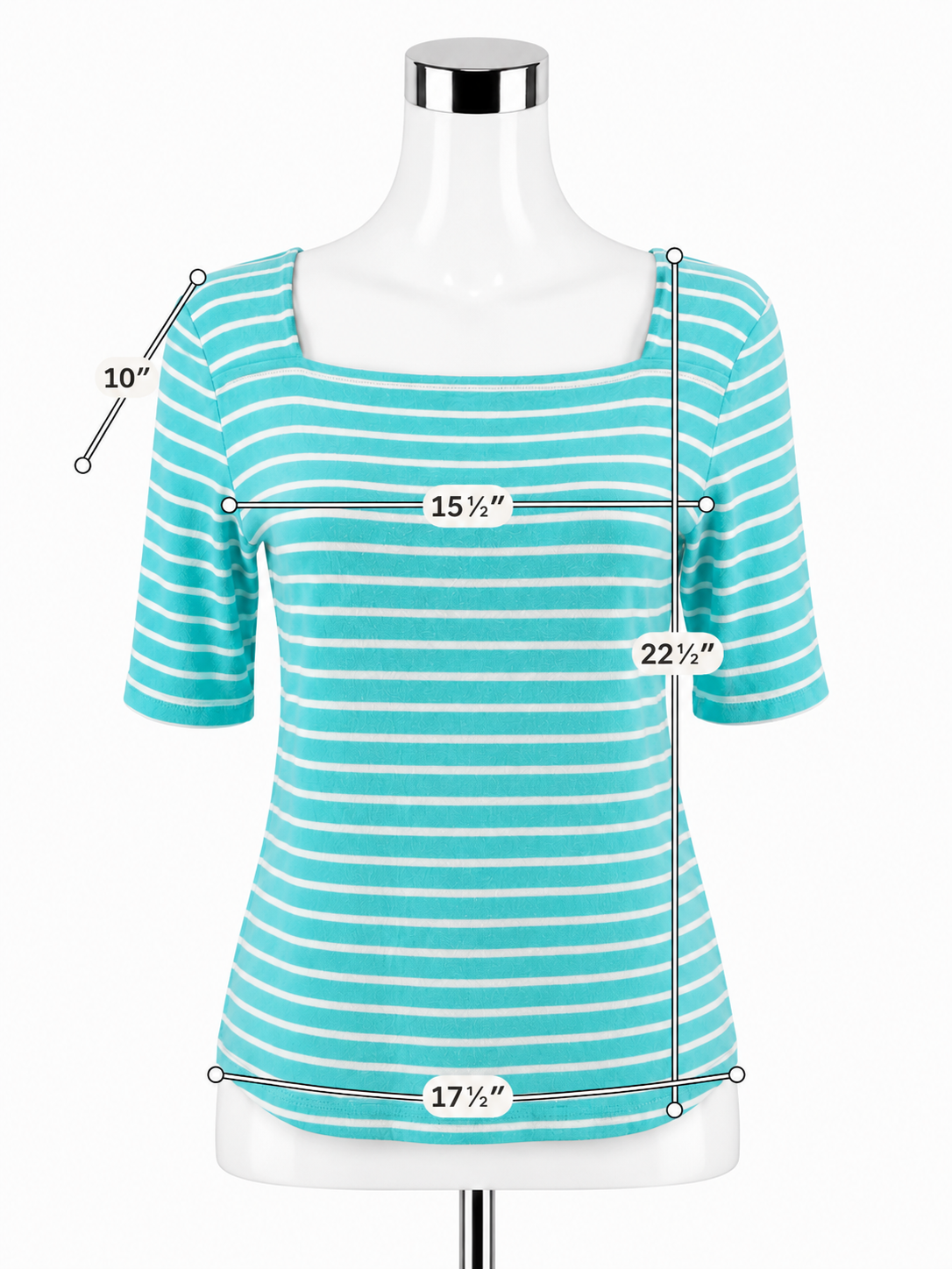 Croft &amp; Barrow Striped Boat Neck Top Size M Turquoise White 100% Cotton