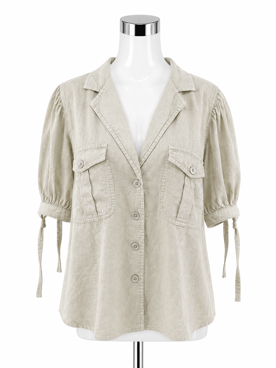 Banana Republic Linen-Blend Puff-Sleeve Utility Shirt Sage Green Size Medium - ONLINE ONLY