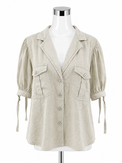 Banana Republic Linen-Blend Puff-Sleeve Utility Shirt Sage Green Size Medium - ONLINE ONLY