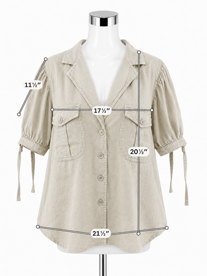 Banana Republic Linen-Blend Puff-Sleeve Utility Shirt Sage Green Size Medium - ONLINE ONLY