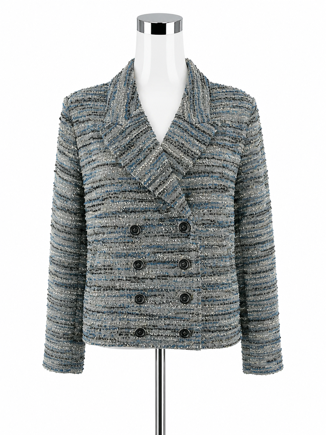 Cabi Thespian Jacket Blue Black Bouclé Tweed Double Breasted Blazer Medium - ONLINE ONLY