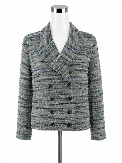Cabi Thespian Jacket Blue Black Bouclé Tweed Double Breasted Blazer Medium - ONLINE ONLY