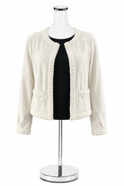 LOFT Braided Trim Open Front Cropped Jacket White Size XS