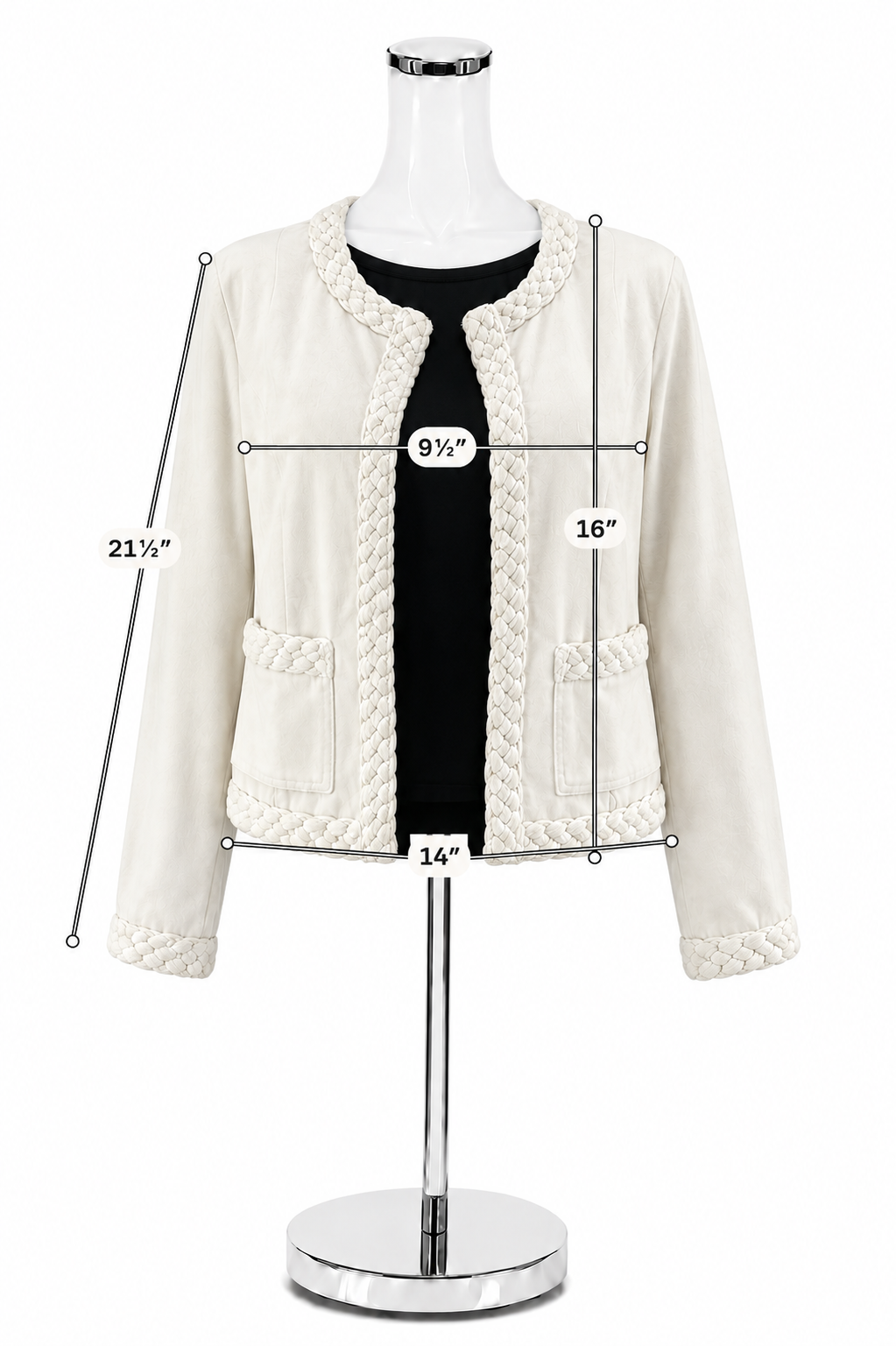 LOFT Braided Trim Open Front Cropped Jacket White Size XS