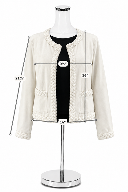LOFT Braided Trim Open Front Cropped Jacket White Size XS