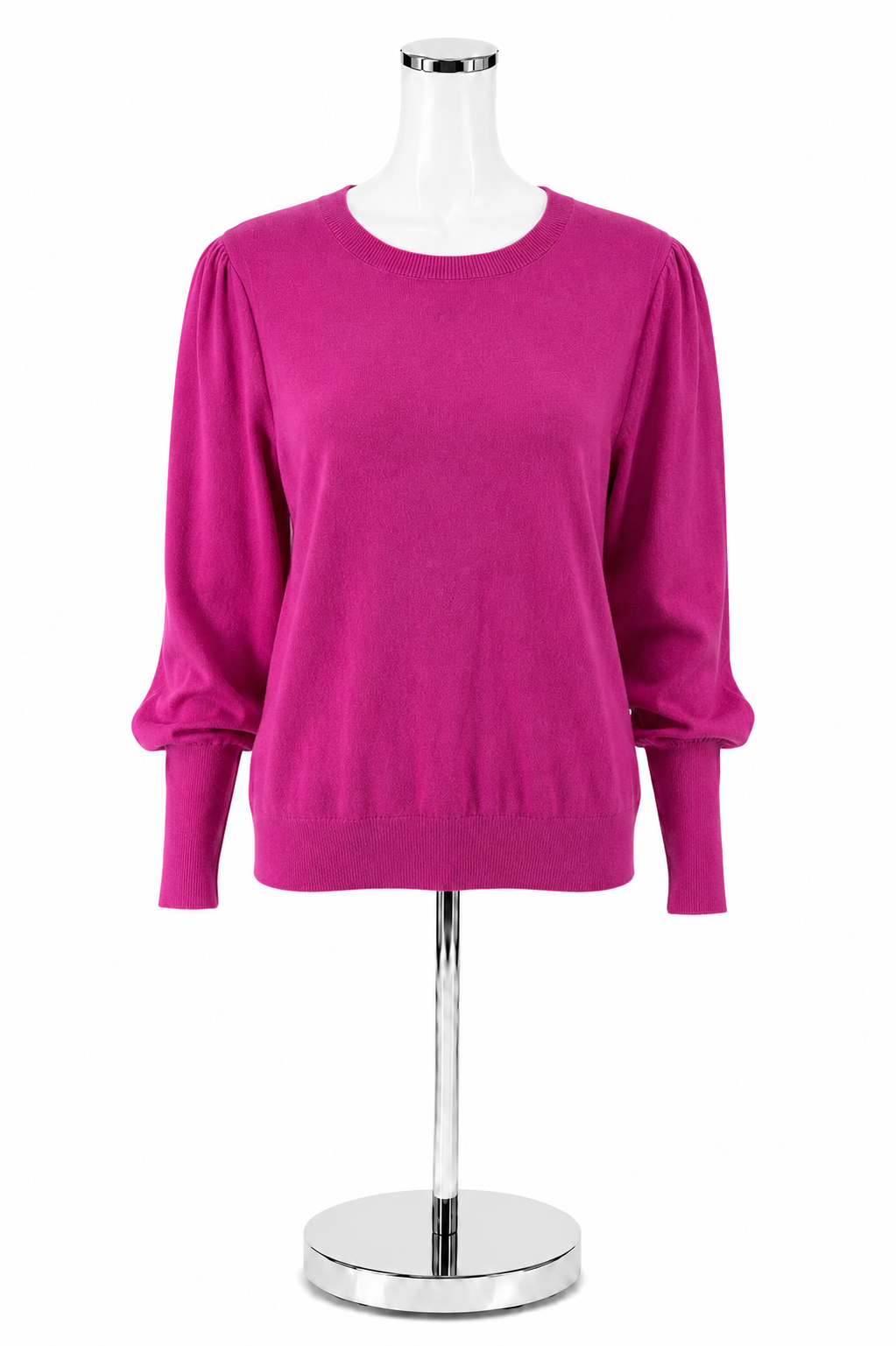 LOFT Fuchsia Pink Puff Sleeve Crewneck Sweater Size Large