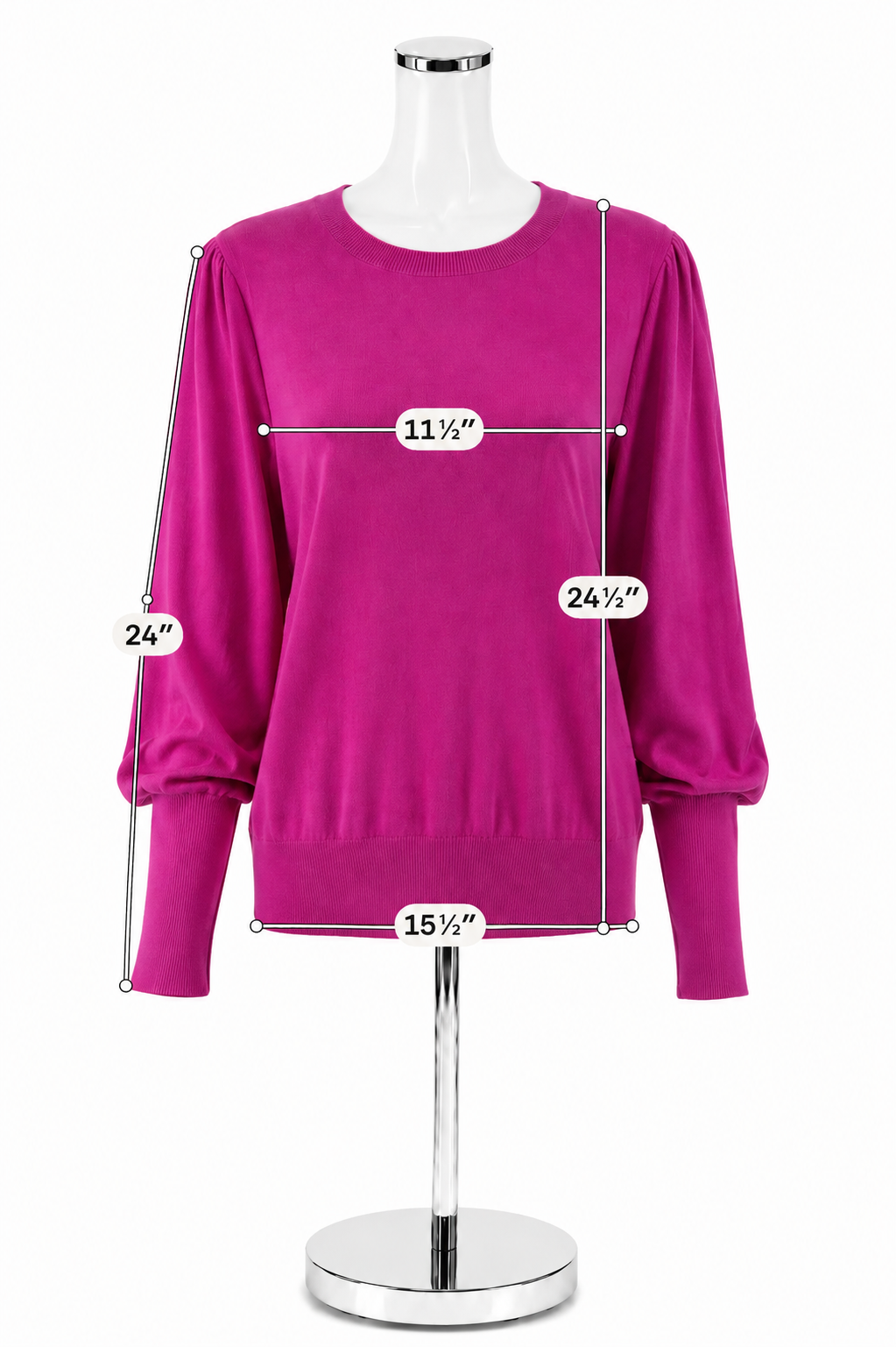 LOFT Fuchsia Pink Puff Sleeve Crewneck Sweater Size Large