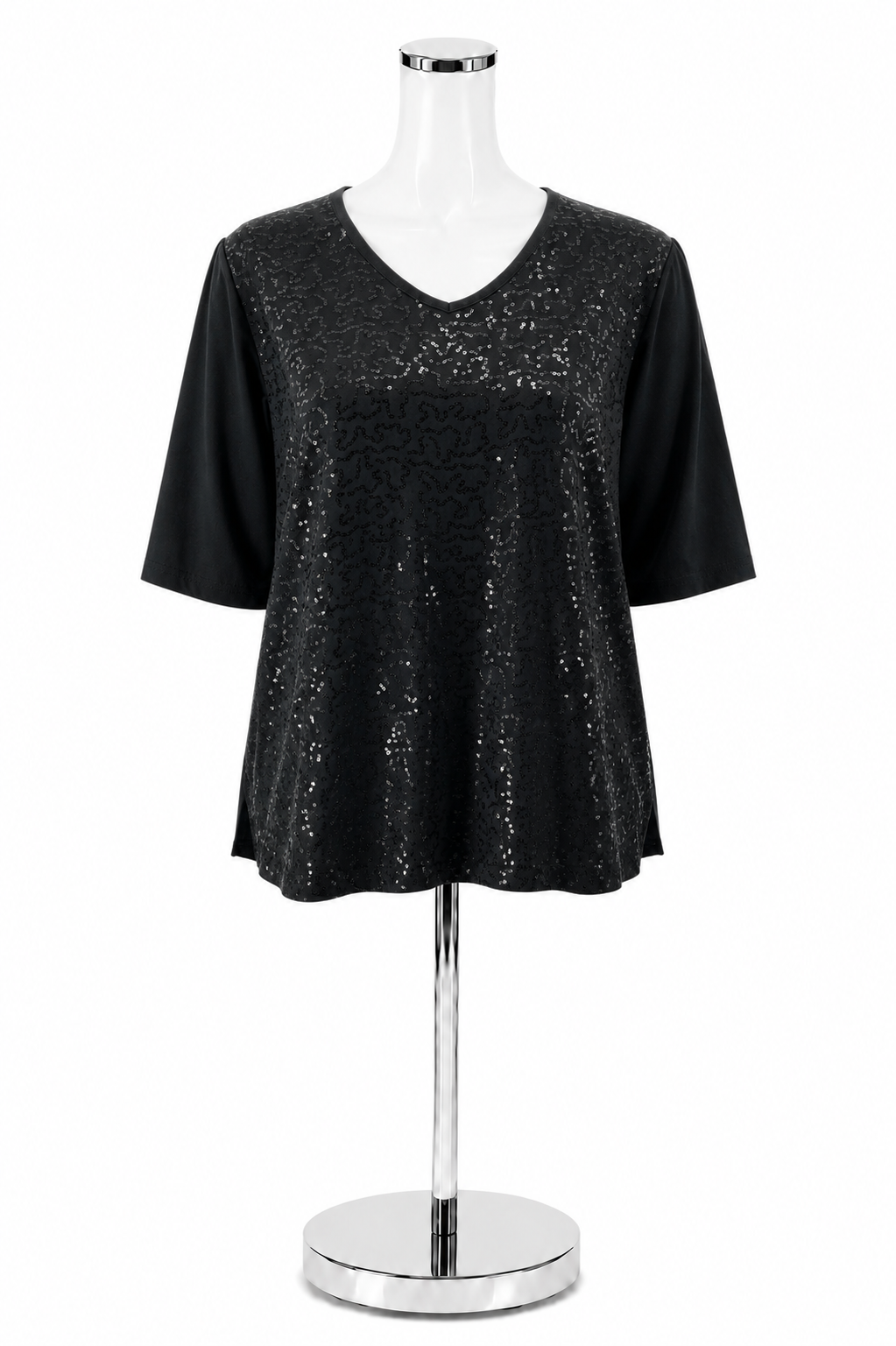 Quacker Factory NWT Black Sequin Swirl Tunic Top | Size Medium