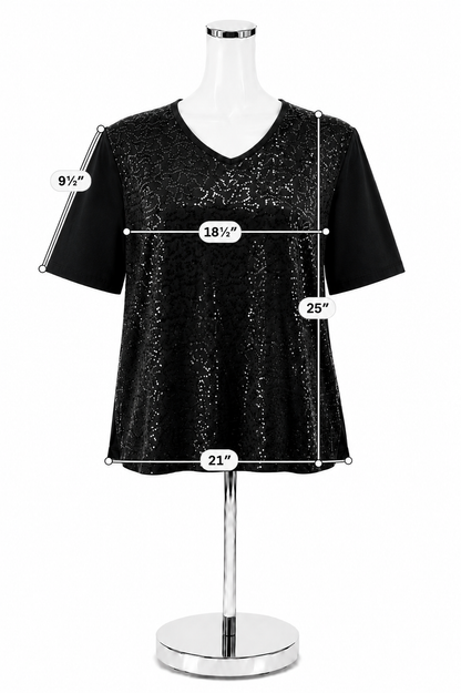 Quacker Factory NWT Black Sequin Swirl Tunic Top | Size Medium